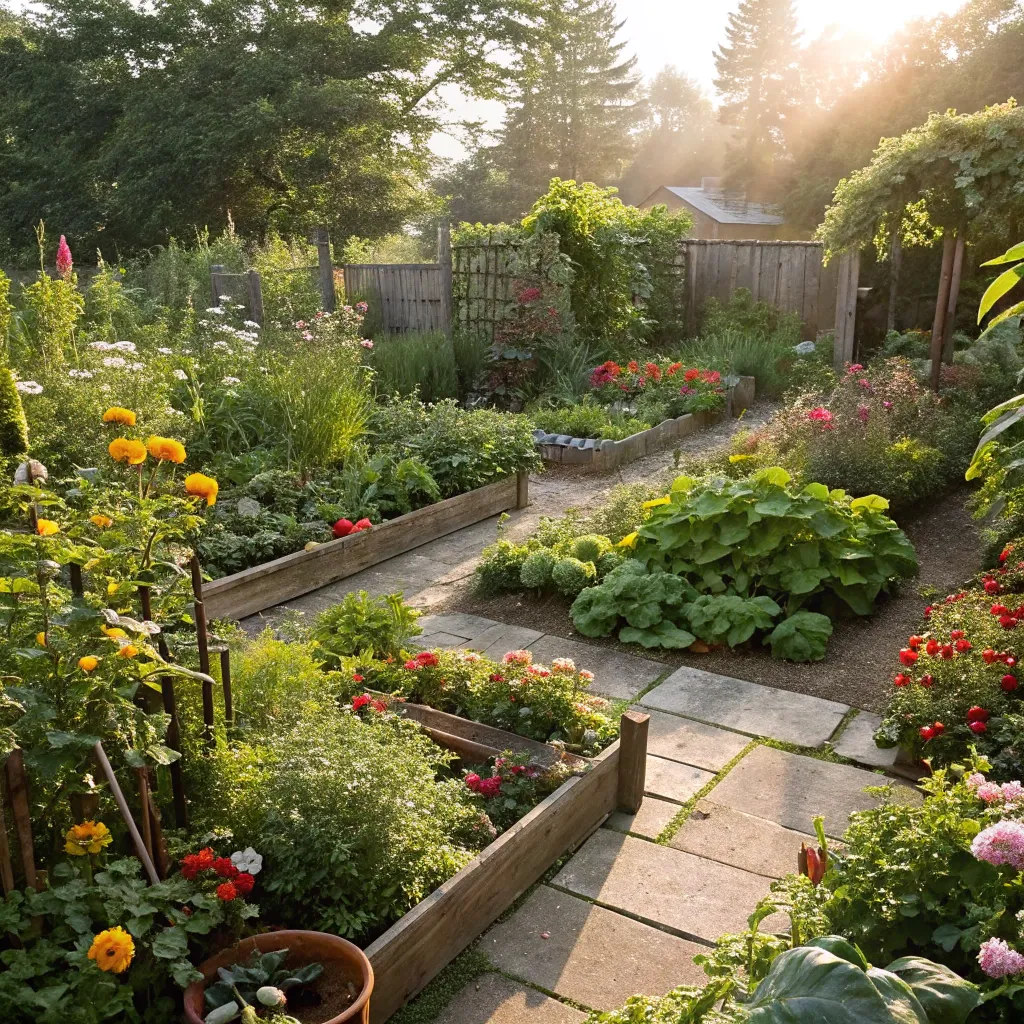 Emily's backyard garden with diverse plants