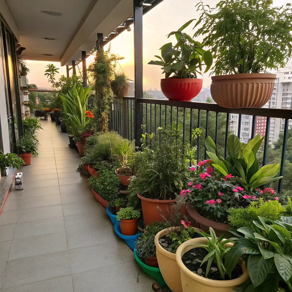 Mike's balcony garden with potted plants and greenery